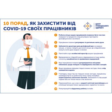 Табличка / наклейка (Covid-19) Как защитить работников (300х200мм)